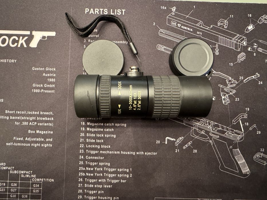 Monóculo novo 10-300x40mm