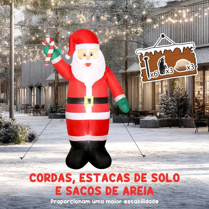 Pai Natal Insuflável 240 cm com Bastão Luzes LED
