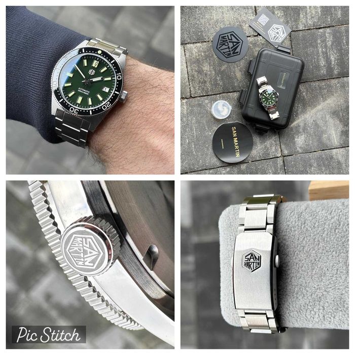 Zegarek automatyczny San Martin SN007B Green face, Diver 200m, Idealny