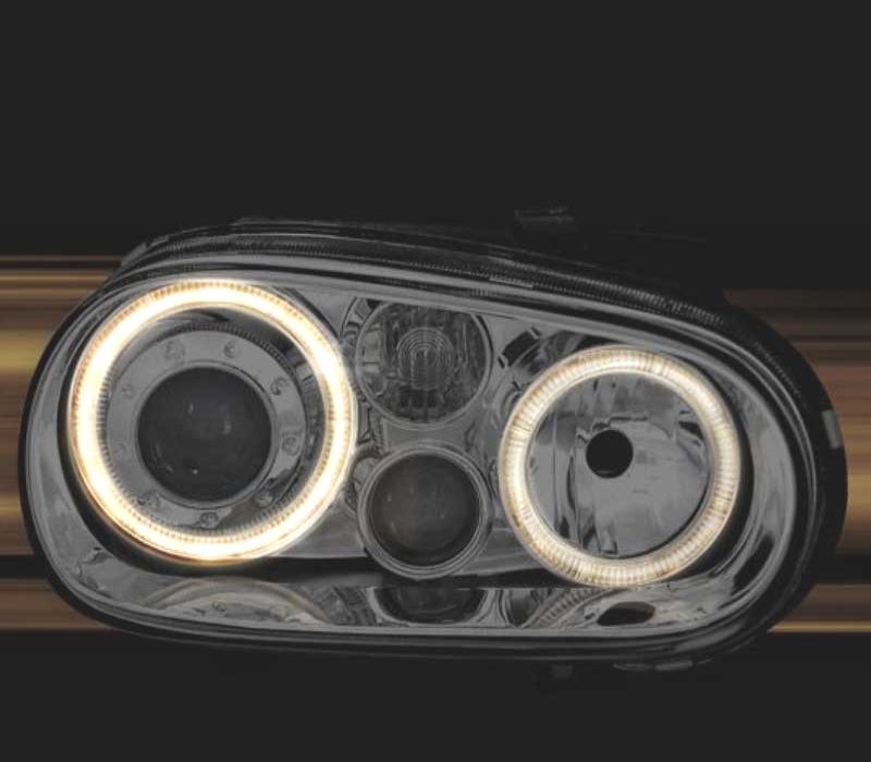 FARÓIS VOLKSWAGEN VW GOLF 4 LOOK R32 ANGEL EYES FUNDO CROMADO