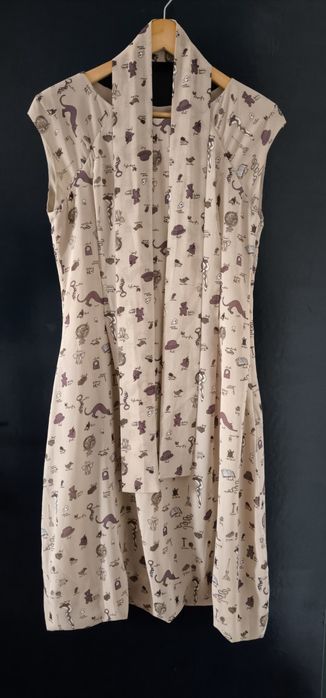 SoFrench M 38 sukienka premium koktajlowa midi bez rękawów beż brąz