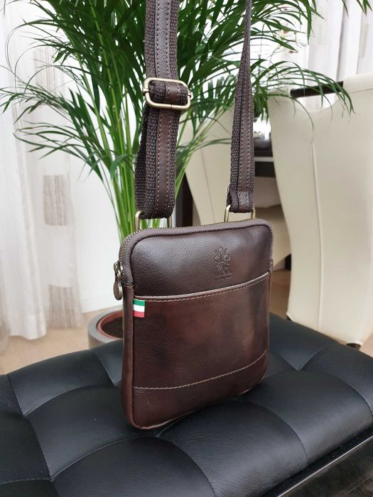 TORBA skórzana męska na ramię raportówka V379 brązowa