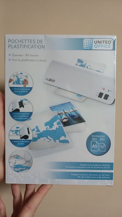 Глянцеві пакети для ламінування United Office A5 та фотопакети 10x15