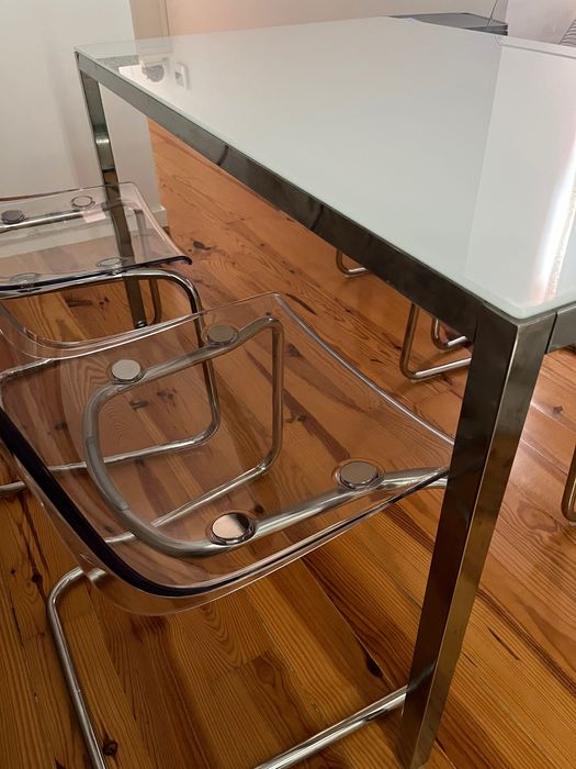 Mesa, cromado/branco cerâmica, 135x85 cm