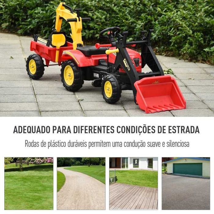 Trator a Pedais para Crianças +3 anos com Reboque – Escavadora