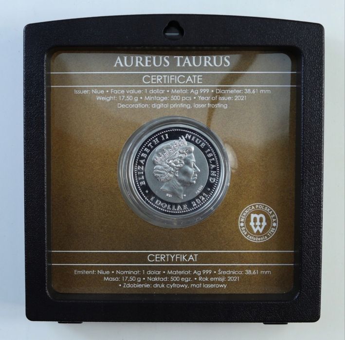 Срібна монета 1 долар Aureus Taurus