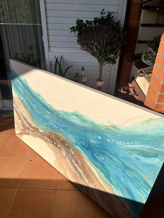 Quadro 150x90 azul, castanho e dourado