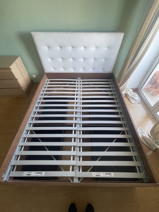Cama de casal 160x200 com cabeceira estofada + colchão molas ensacadas (oferta)