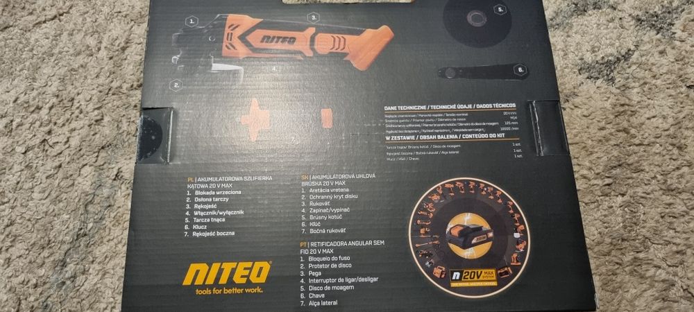 Szlifierka akumulatorowa Niteo+ładowarka +bateria
