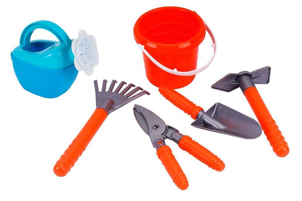 Тачка з набором садівника Технок 8485 :лійка, відерко, секатор, совок
