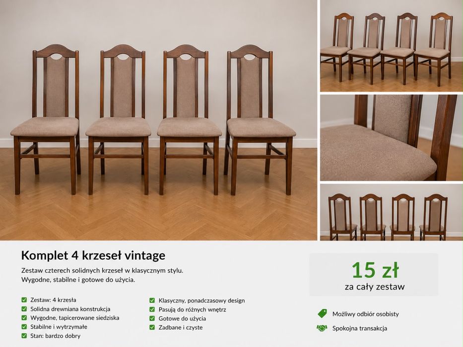 Komplekt 4 krzeseł ,sprzęt kuchenny
