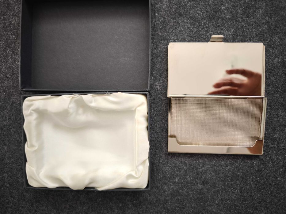 Porta cartões de visita de metal e madre pérola com estojo