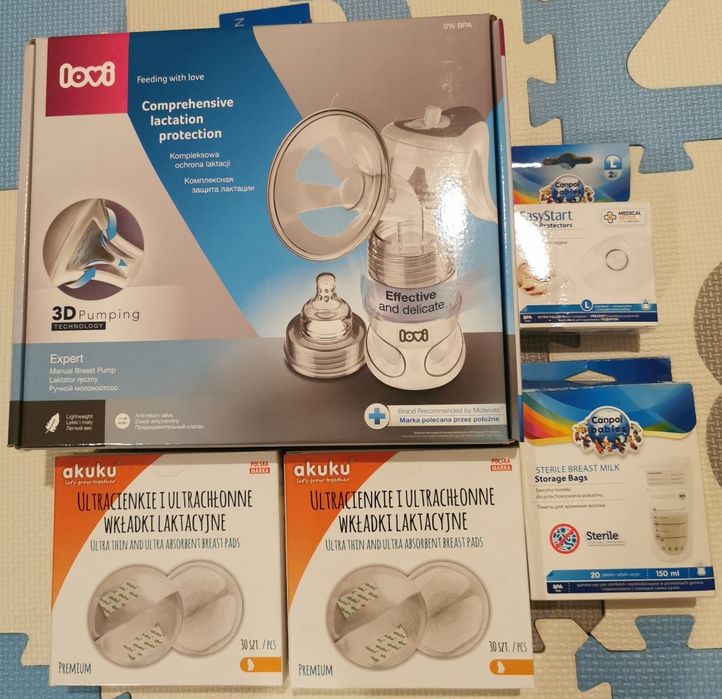 Laktator ręczny lovi oraz osłonki piersi