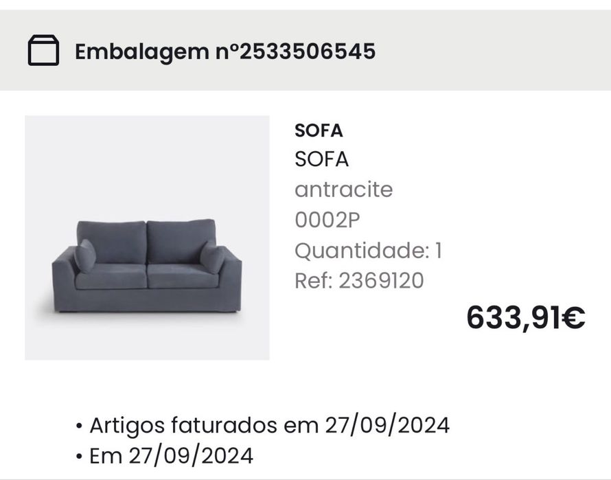 Sofá cinzento dois lugares