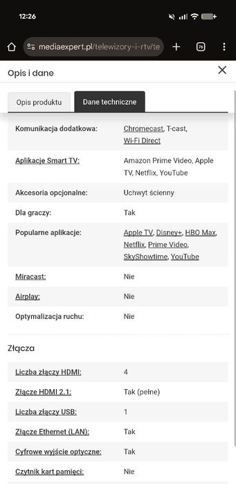 Telewizor TCL 55C735 55" QLED 4K 144Hz Google TV + uchwyt  Gratis