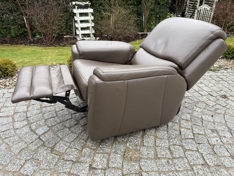 fotel rozkładany relaksacyjny z funkcją relax TV skóra naturalna