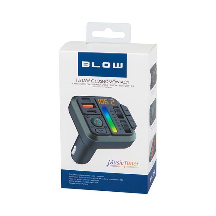 Transmiter FM zestaw głośnomówiący Bluetooth QC/PD 20W BLOW 74-173#