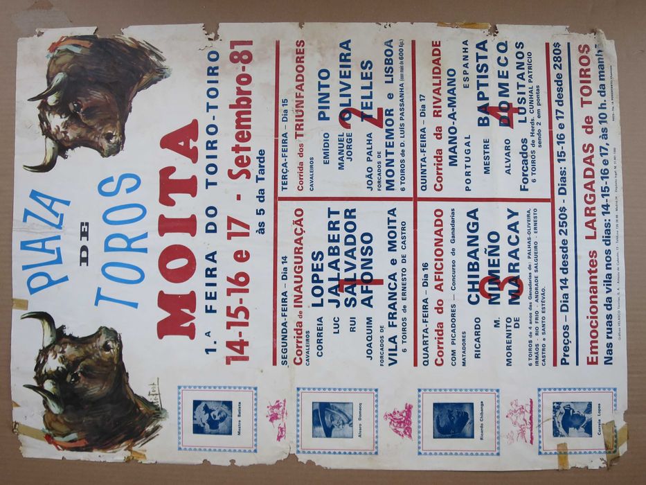 Cartazes tourada Moita do Ribatejo touros decoração impresso cartel
