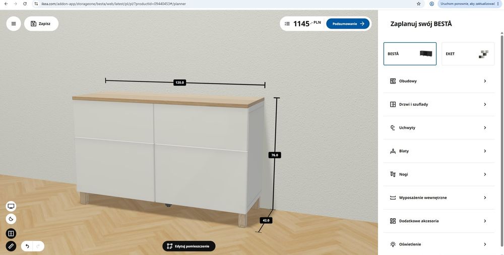 Komoda Besta Ikea 120 cm biała wysoki połysk