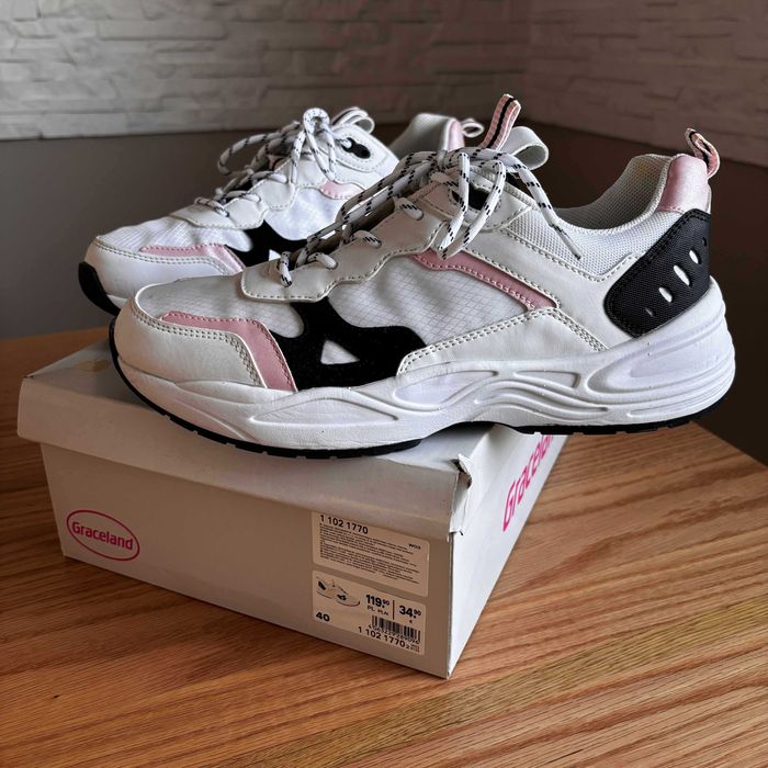 Buty sneakersy damskie Graceland biało czarno różowe rozmiar 40