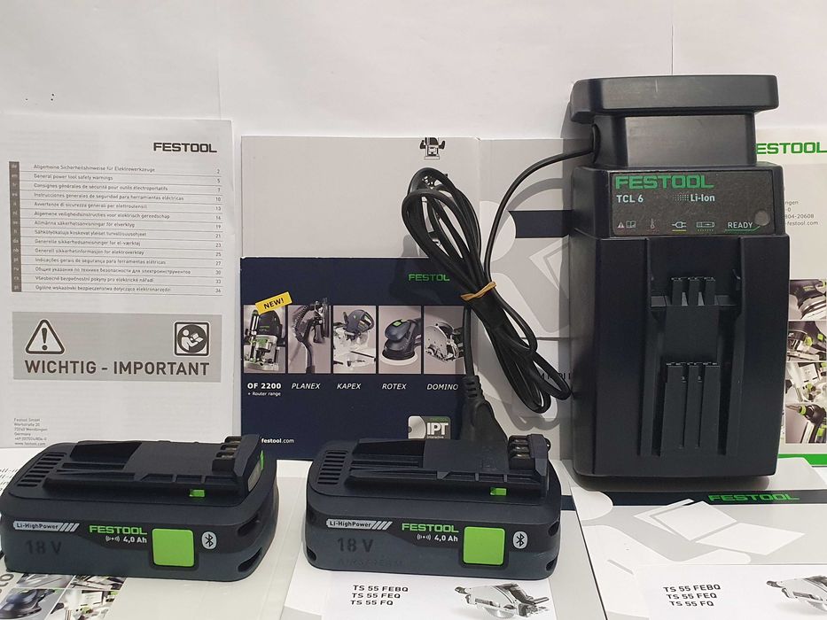 Zestaw startowy FESTOOL TCL 6 +2 szt akumulator 18v 4ah Bluetooth nowe