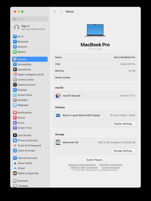 Apple MacBook Pro 16" 2023 M2 Pro 32GB 1TB SSD A2780