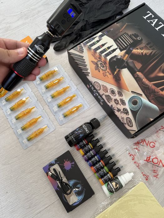 Kit Tattoo/ Tatuagem COMPLETO Máquina Pen Sem Fios c/Pele treino