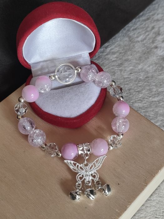 Piękna różowa bransoletka motylek motyl butterfly bracelet koraliki