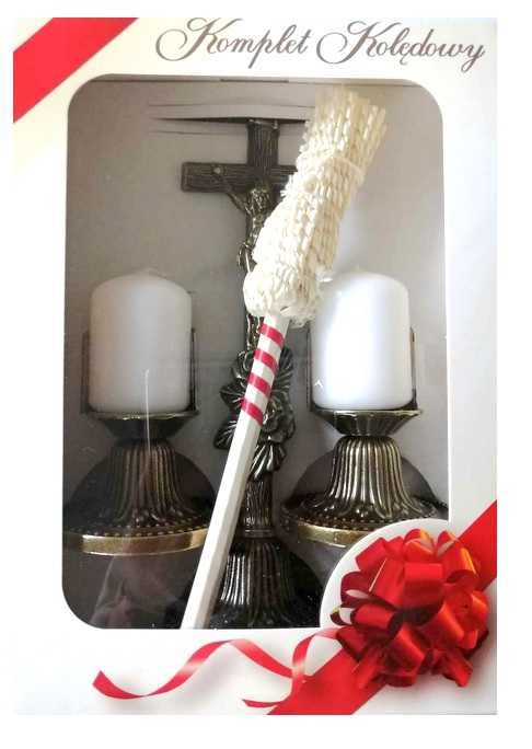 KOMPLET ZESTAW KOLĘDOWY *INRI* kolęda ciemny złoty krzyż kropidło