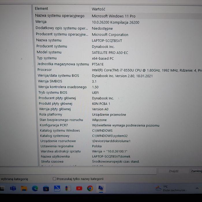 Toshiba (Dynabook) i7 / 16GB RAM /SSD 256 / Win 11 Pro