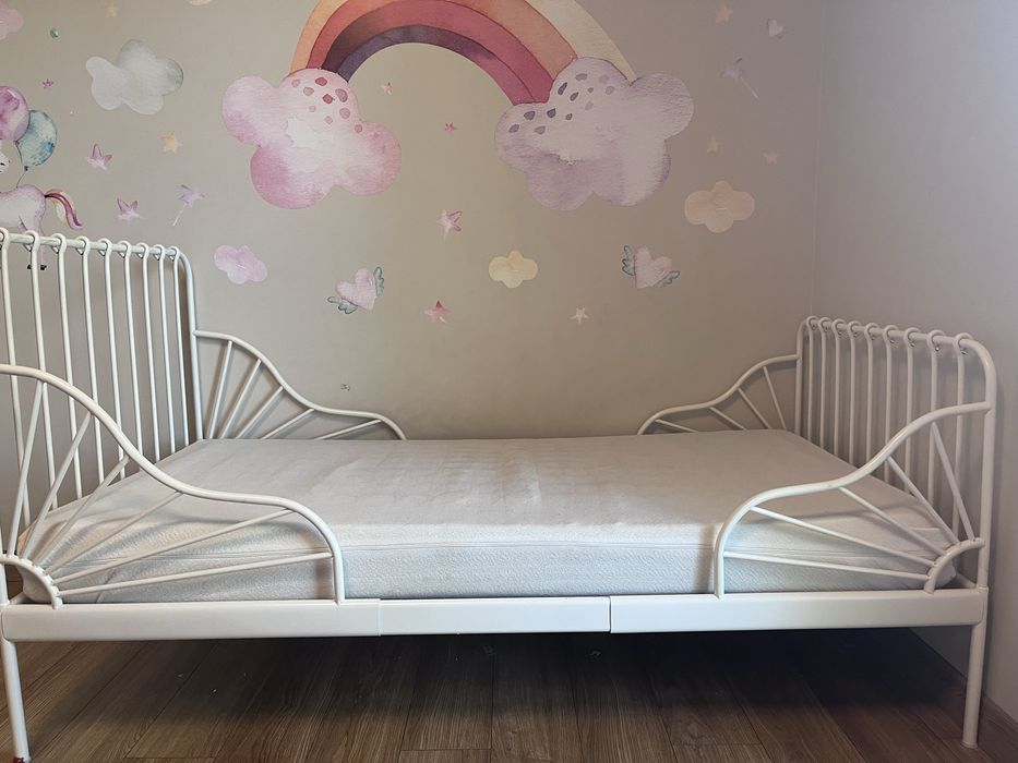 Łóżeczko dzieciece ikea MINNEN białe regulowane ze stelażem