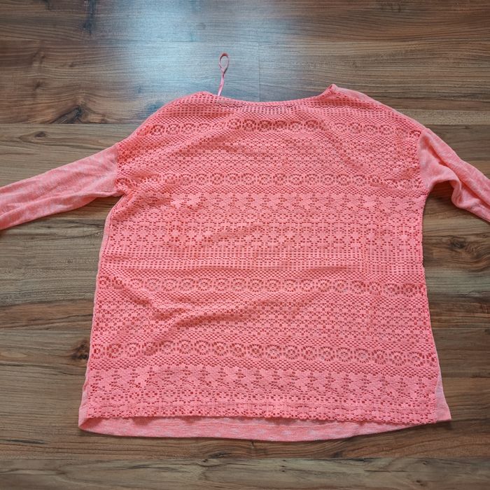 Bluzka 36 38 S Mpomarańczowy neonowy koronkowe plecy