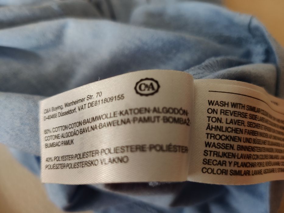 T-shirt azul, manga curta, carro bombeiros, Palomino C &A, 110 cm