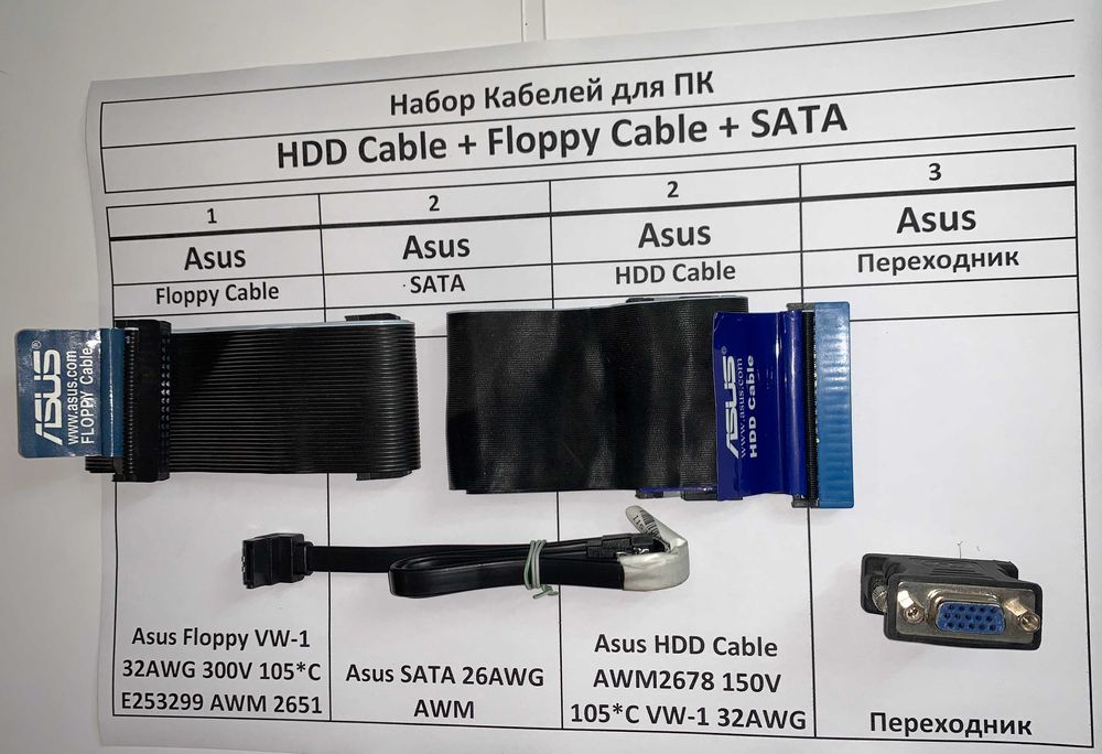 Набор Кабелей для ПК 3шт HDD Cable + Floppy Cable + SATA + WGA - HDMI