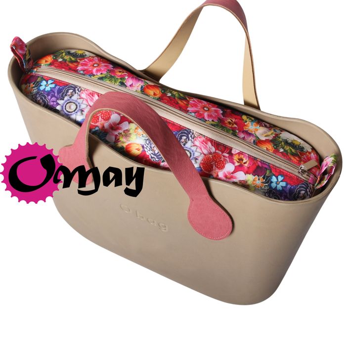 Piaskowy organizer do OBAG STANDARD kwiaty dżungla 2 kieszenie OMAY