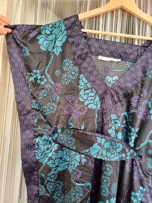 Vestido/Túnica/Kimono com padrão floral azul escuro/turquesa da Zara M
