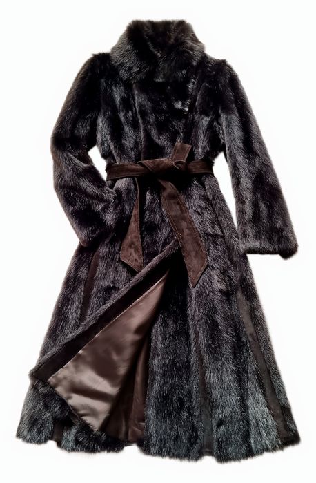 Розкішна шуба з натурального хутра ханорика та замші