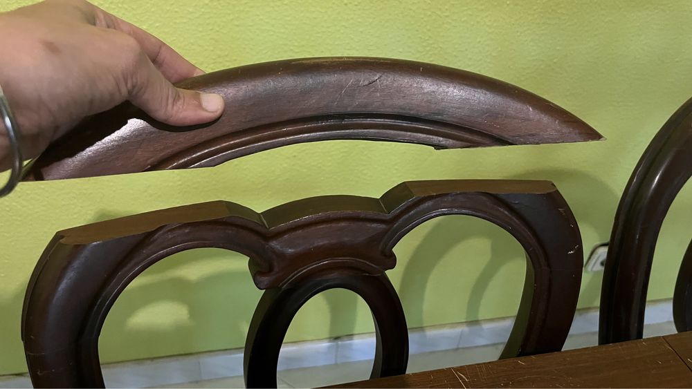 Mesa de jantar extensível em madeira maciça + 6 cadeiras - Apenas para recolha