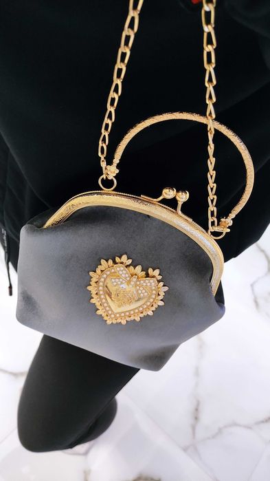 Elegancka torebka damska szara welur retro na bigiel. UNIKAT. PREMIUM.