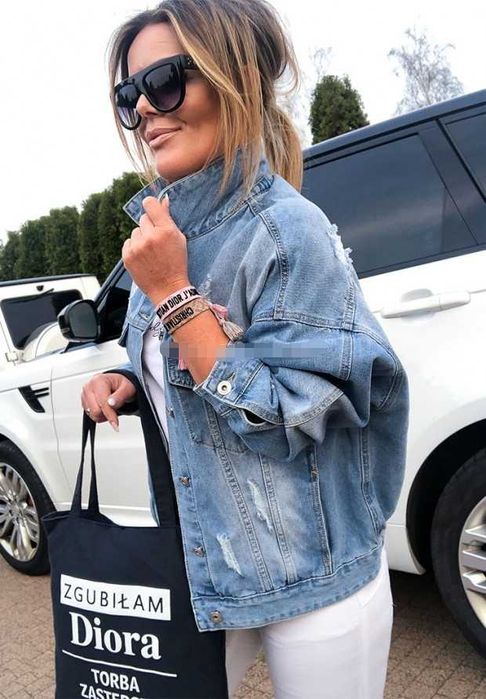 Kurtka jeansowa z przetarciami butik S M oversize butik