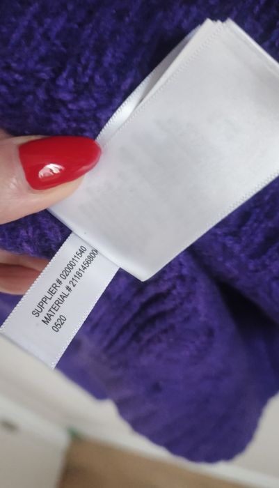 Sweter wełniany wool kaszmir fioletowy  warkocz Polo Ralph Lauren 34