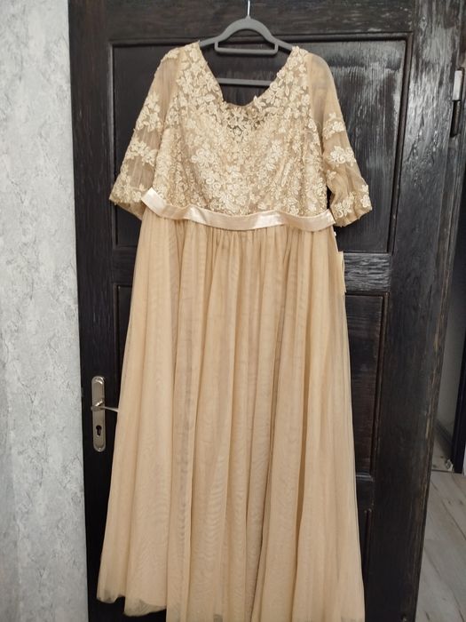 Suknia ślubna plus size nowa szampan 52  54 boho