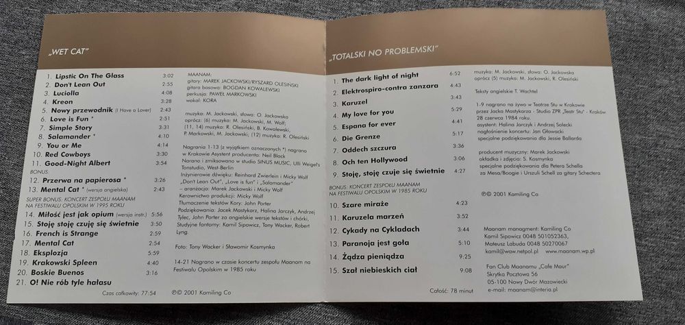 Maanam "Wet Cat" / "Totalski No Problemski" 2 CD