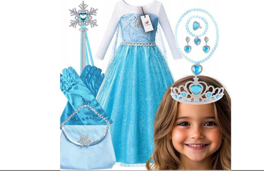 Strój Elsy dla małej strojnisi 140cm