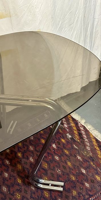 Mesa de Centro/Apoio Vintage Anos 70 – Vidro Fumado e Cromados