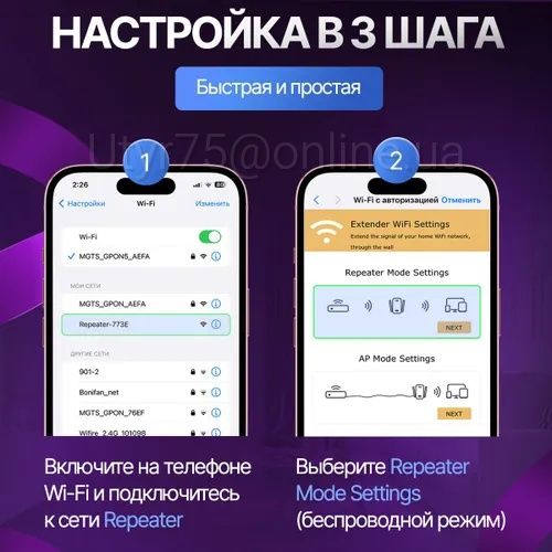 Усилитель сигнала Wi-Fi репитер до 50 метров