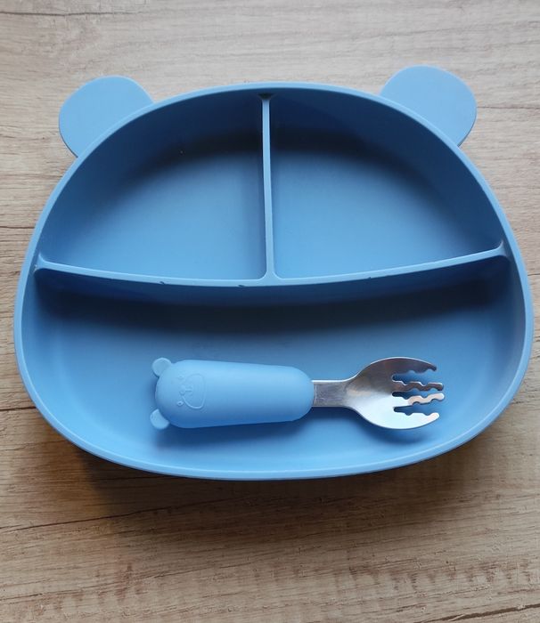 Детская силиконовая миска с вилкой дно с присоской