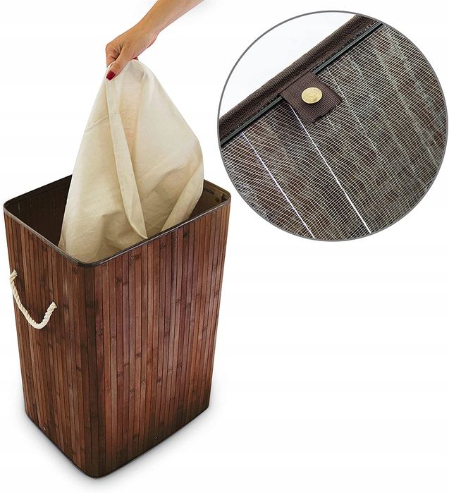 Kosz na pranie z przykrywką bambusowy składany Relaxdays 83l