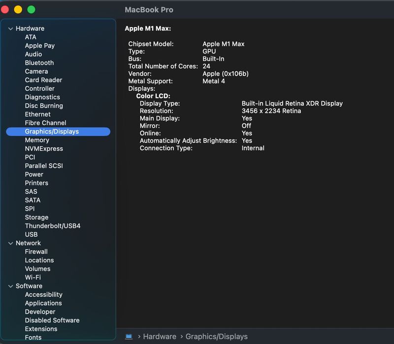 Вживаний MacBook PRO 16 M1 Max 10 CPU/ 24 GPU/ 64 RAM/ 512 GB SpaceGray