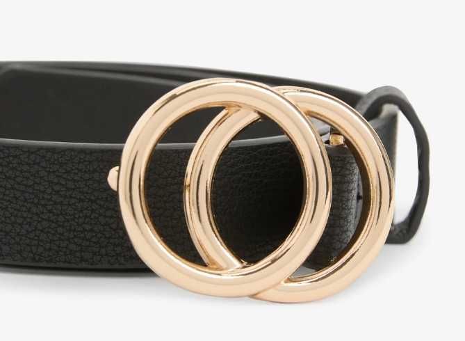 Czarny - Czarny Pasek ze Złotą Klamrą NEXT Xlarge  130 cm